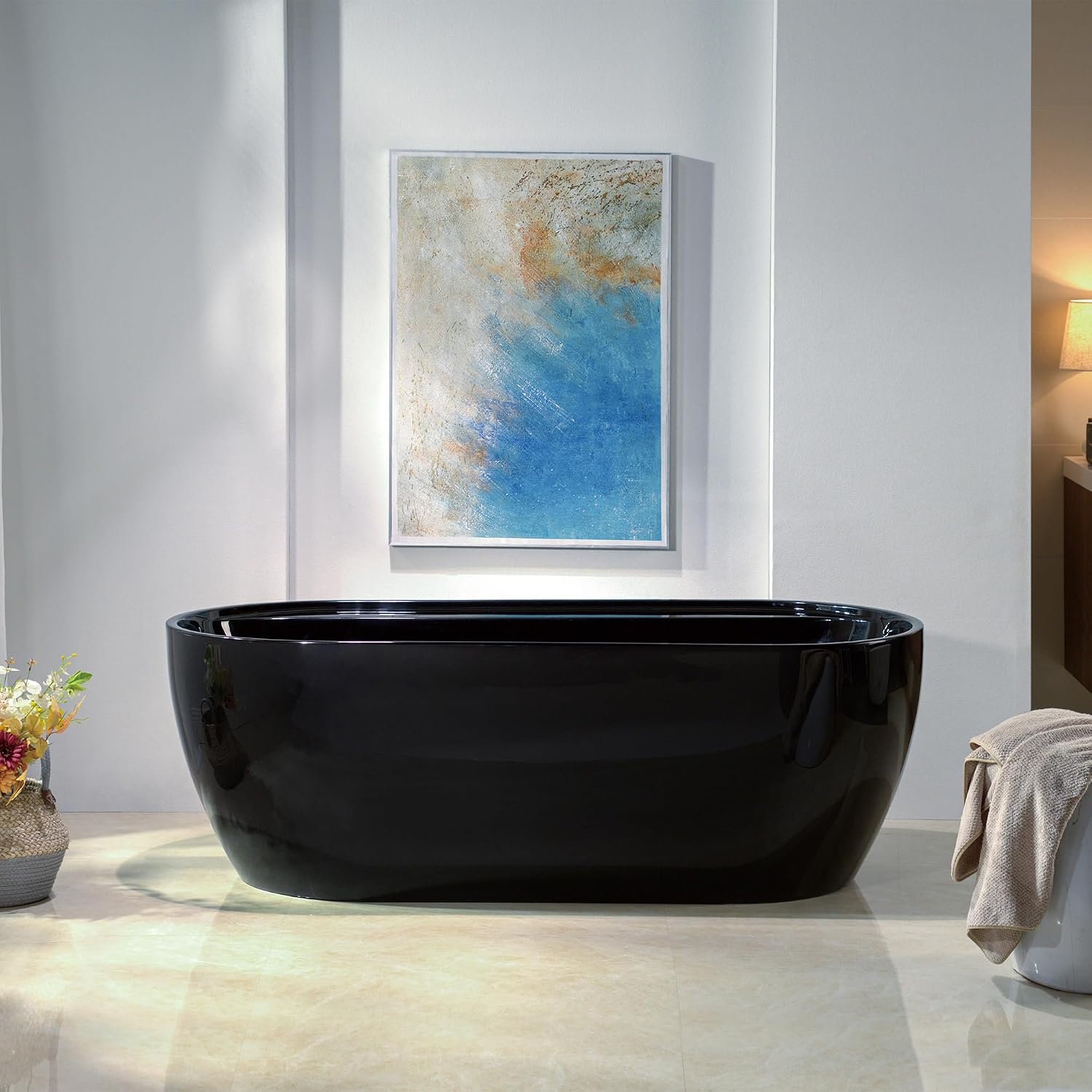 WOODBRIDGE 67' L x 31-1/2' W Freestanding Contemporary Acrylic Soaking Bathtub in Glossy Black Inside and Outside with Matte Black Drain & Overflow,B8863-MB