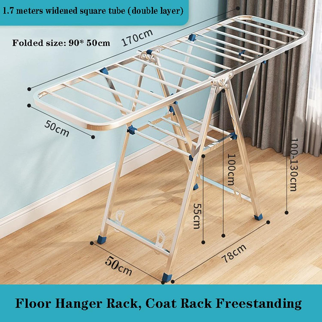 Coat Hanger, Floor Hanger, Drying Rack Clothing Foldable Small, Collapsible Garment Racks for Hanging Clothes, for for Bed Linen, Clothing, Socks, Scarves (170cm)