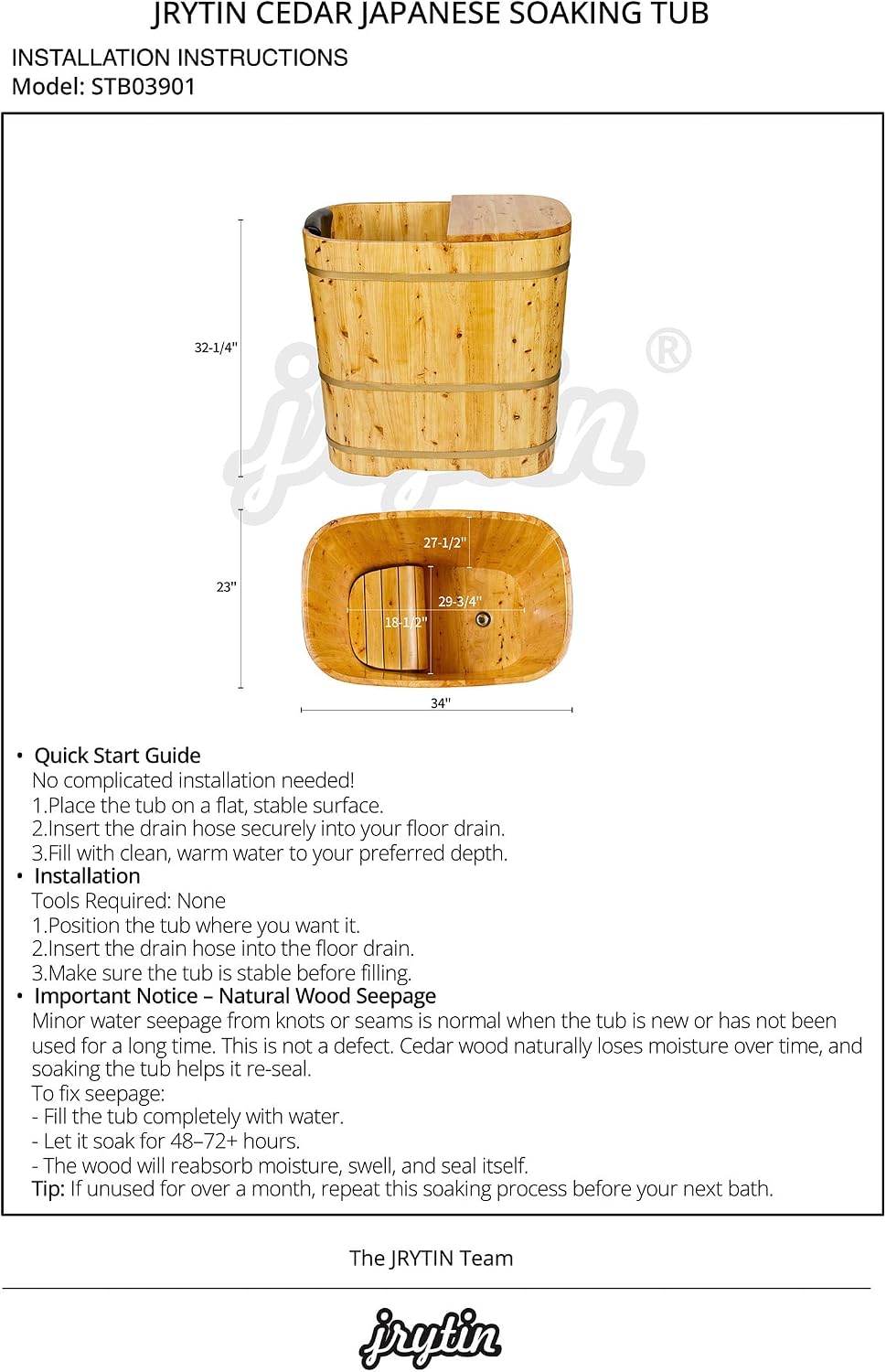 With Lid Japanese Soaking Tub Handcrafted Cedar Freestanding Wooden Bathtub Deep Soaking Tub Small Bathroom Tub Space Saving and Easy to Move STB03901 34' Hot Tub