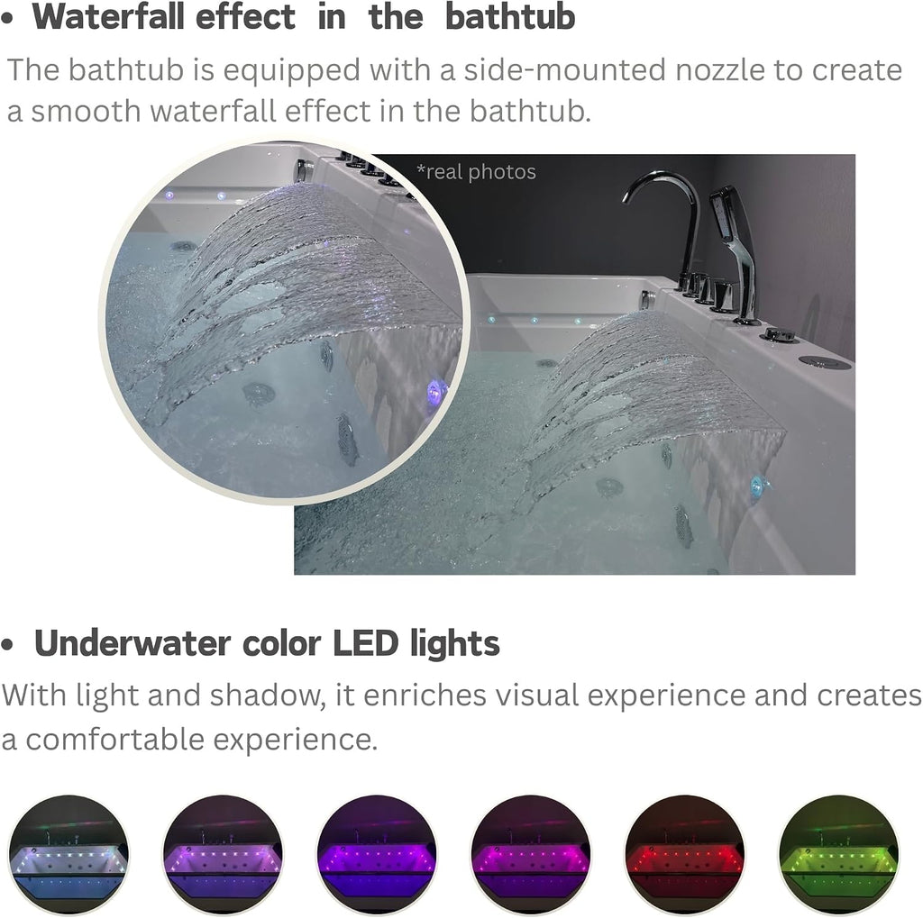 67'L x 31.5'W Whirlpool Tub for Single Person, Massage Whirlpool Bathtub, Hydro Massage, Color-Changing LED Chromatherapy, Air Type Control Switch, 89 Gallons, 7 Jets, 3-Side Apron with Glass, White