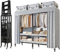 Wardrobe Storage Closet - Heavy Duty Rolling Garment Rack With Cover, Foldable Clothing Rack For Hanging Clothes, Portable Freestanding Closets Wardrobe , Metal Armoires, Max 2000lbs ( Size : 150*52*1