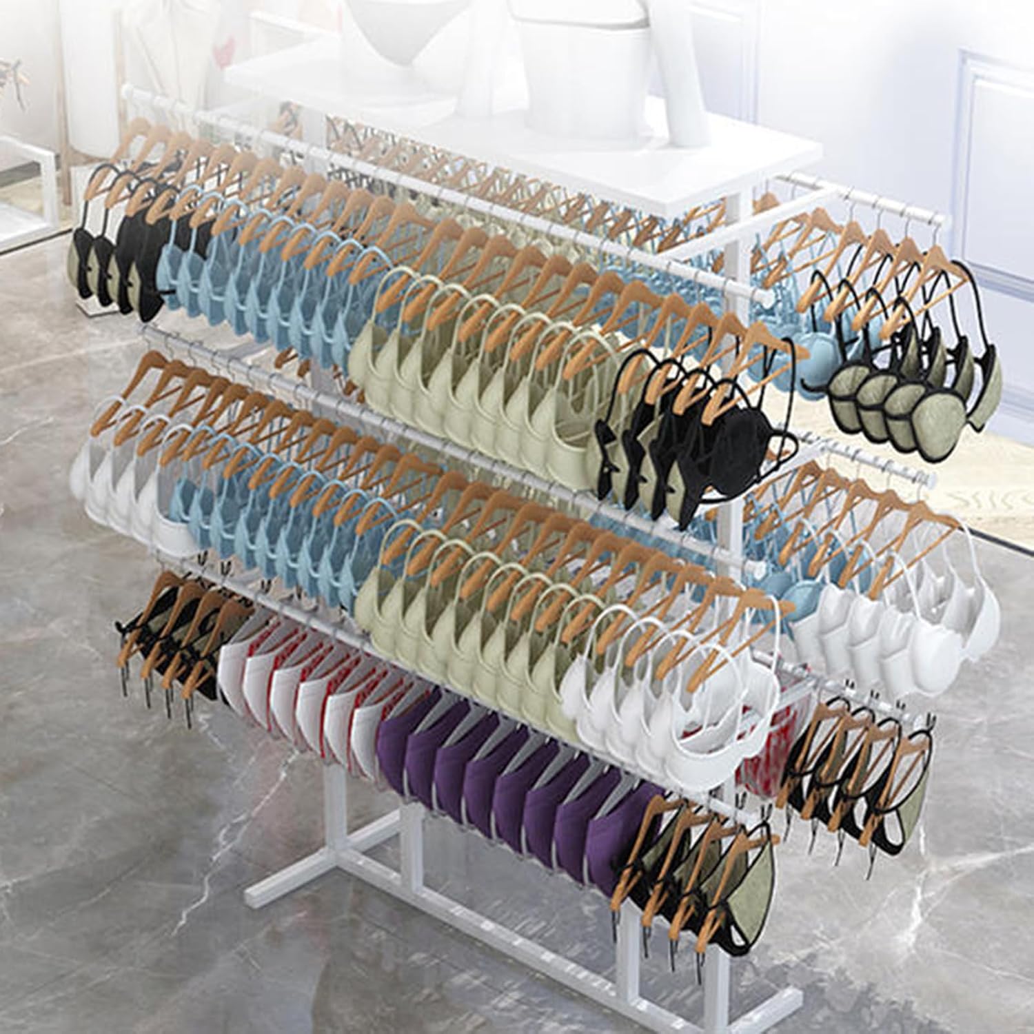 Display Stand Underwear Display Stands, Freestanding Lingerie Garment Rack for Clothing Store/Boutiques/Retail Store, Metal Commercial Shelves for Socks Bra Panties,White-150x38x135cm