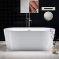 WOODBRIDGE 59' Acrylic Freestanding Bathtub Contemporary Soaking White Tub with Brushed Nickel Overflow and Drain，B0012 -B/N-Drain &O
