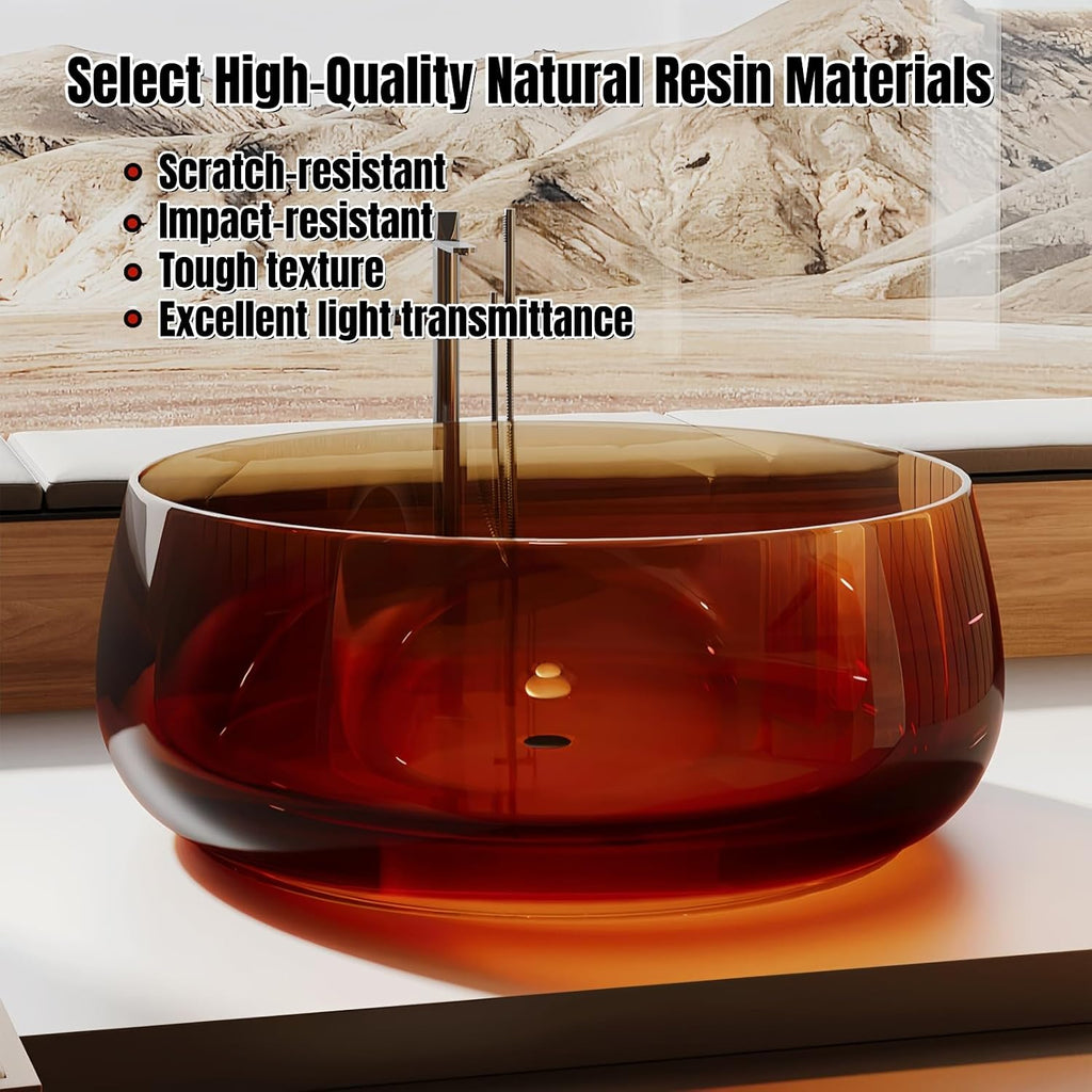 55' Edeyeu Freestanding Bathtub - Transparent Resin Extra Deep Soaking Tub, Ergonomic Solid Surface Bathtub Alternative With Handcrafted Finish for Modern Home Spa with Drain Red