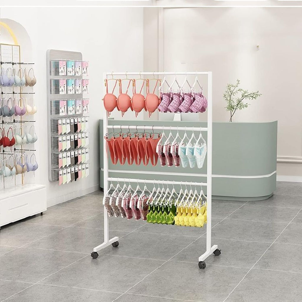 Freestanding Underwear Display Rack with Wheels for Clothing Store Commercial Garment Stand for Bikini Swimwear Lingerie and Shorts，B L60xH135CM/23.6x53in