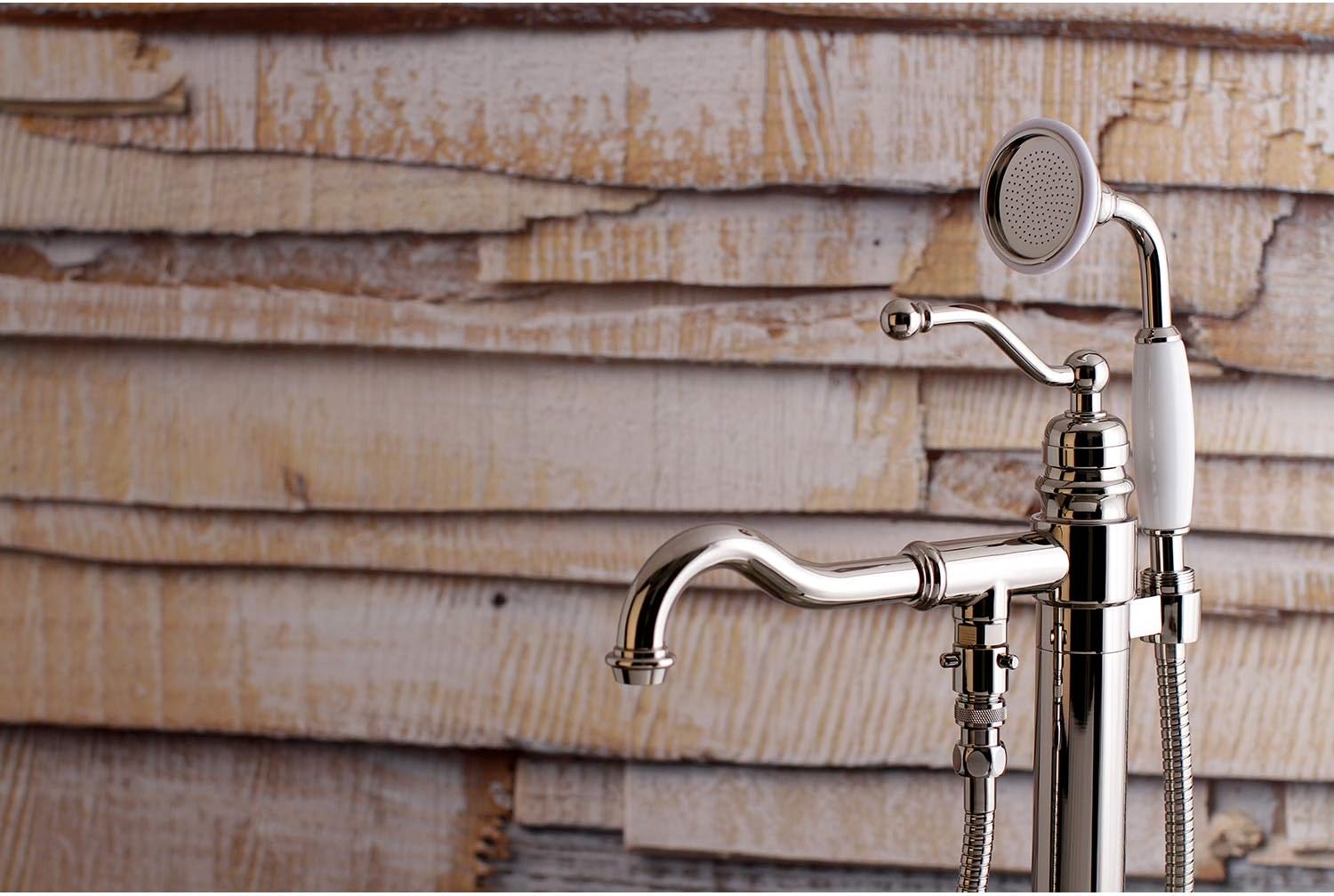 Kingston Brass KS7136ABL English Country Freestanding Tub Faucet with Hand Shower, Polished Nickel