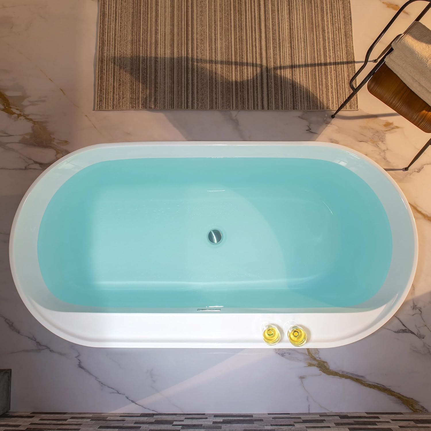 WOODBRIDGE 72' Acrylic Freestanding Bathtub Contemporary Soaking White Tub with Brushed Nickel Overflow and Drain,B0059-BN