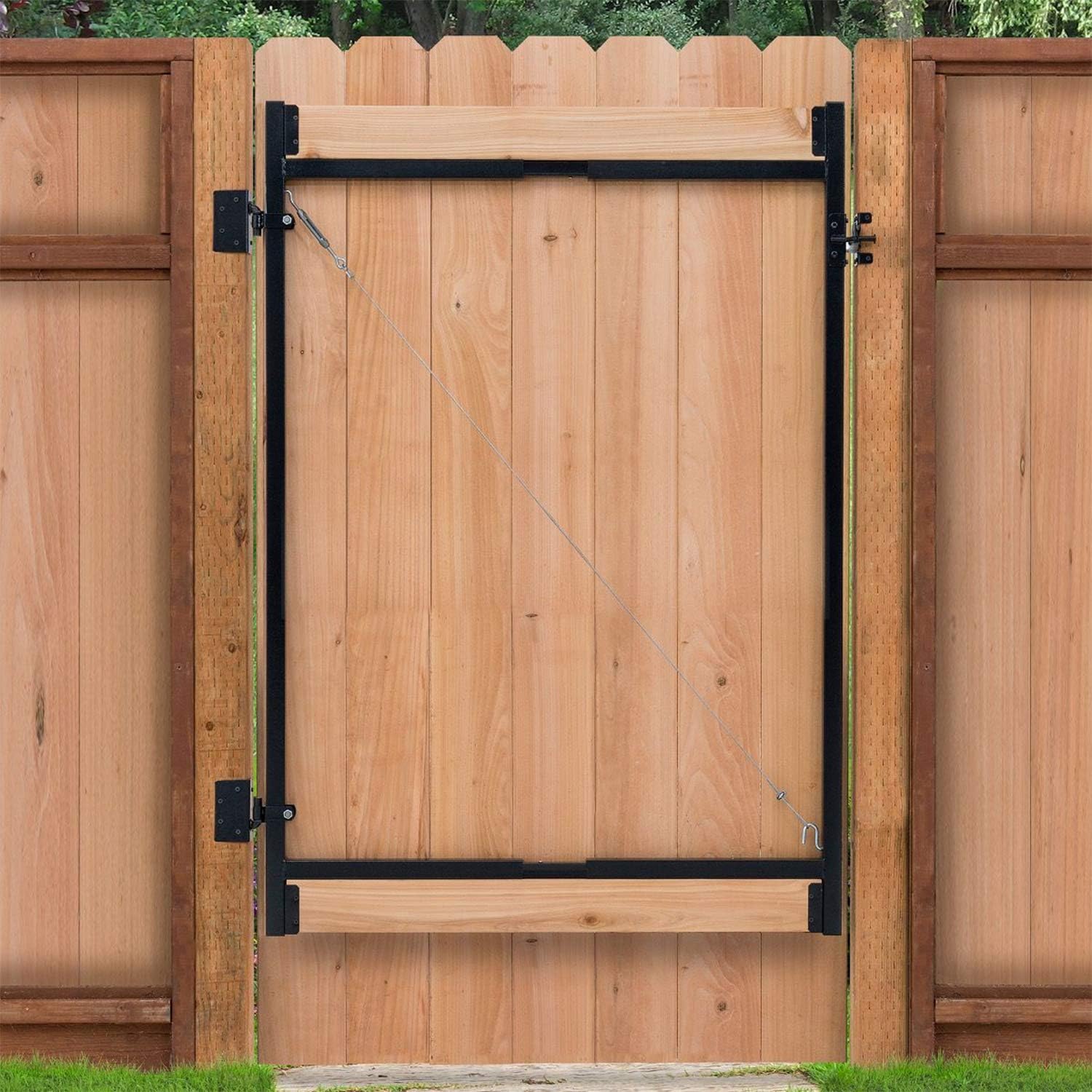 Adjust-A-Gate Full Frame Gate Fence Kit, Fits 60-96' Openings & Up to 5', Black - Heavy-Duty Outdoor Reinforcement & Accessories for Gates and Fences