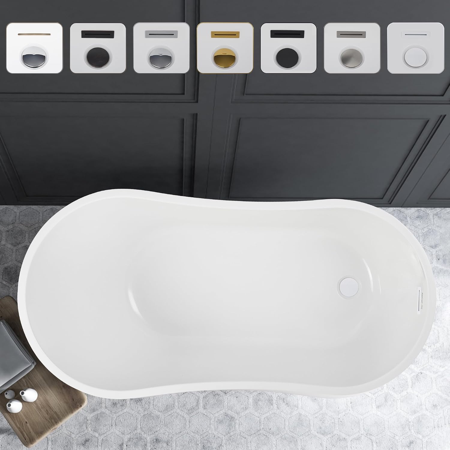Vanity Art 55 x 28 Inch White Acrylic Freestanding Bathtub | Contemporary Design Soaking Tub with Pop-up Drain and Overflow Included, UPC Certified, VA6531-PW