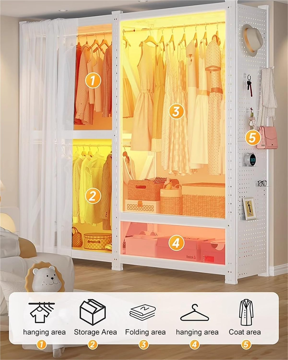 Foldable Portable Closets, Clothes Rack With Cover, Heavy Duty Portable Closet, Portable Closet Rack,Freestanding Coat Storage Armoire, For Bedrooms