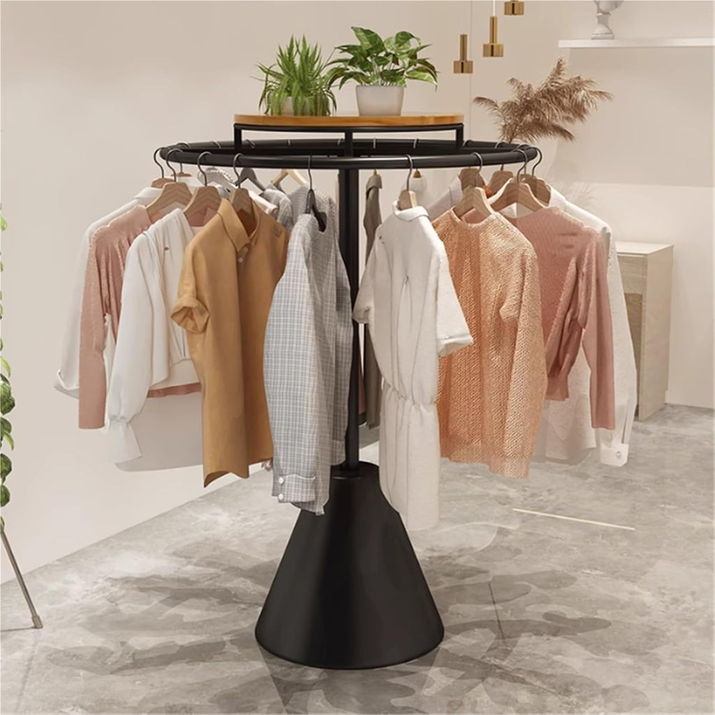 Round Garment Rack with Base, Metal, Commercial Clothes Display Stand, Heavy Duty, for Retail Boutiques Home, Laundry Room, 135cm/53in(Black,60 * 135cm)