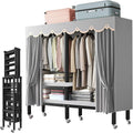 Heavy Duty Portable Closets with Cover and Wheels, Foldable Wardrobe Closet Rack, Bedroom Armoires Freestanding Clothing Rolling Garment Racks for Hanging Clothes, Load 2000