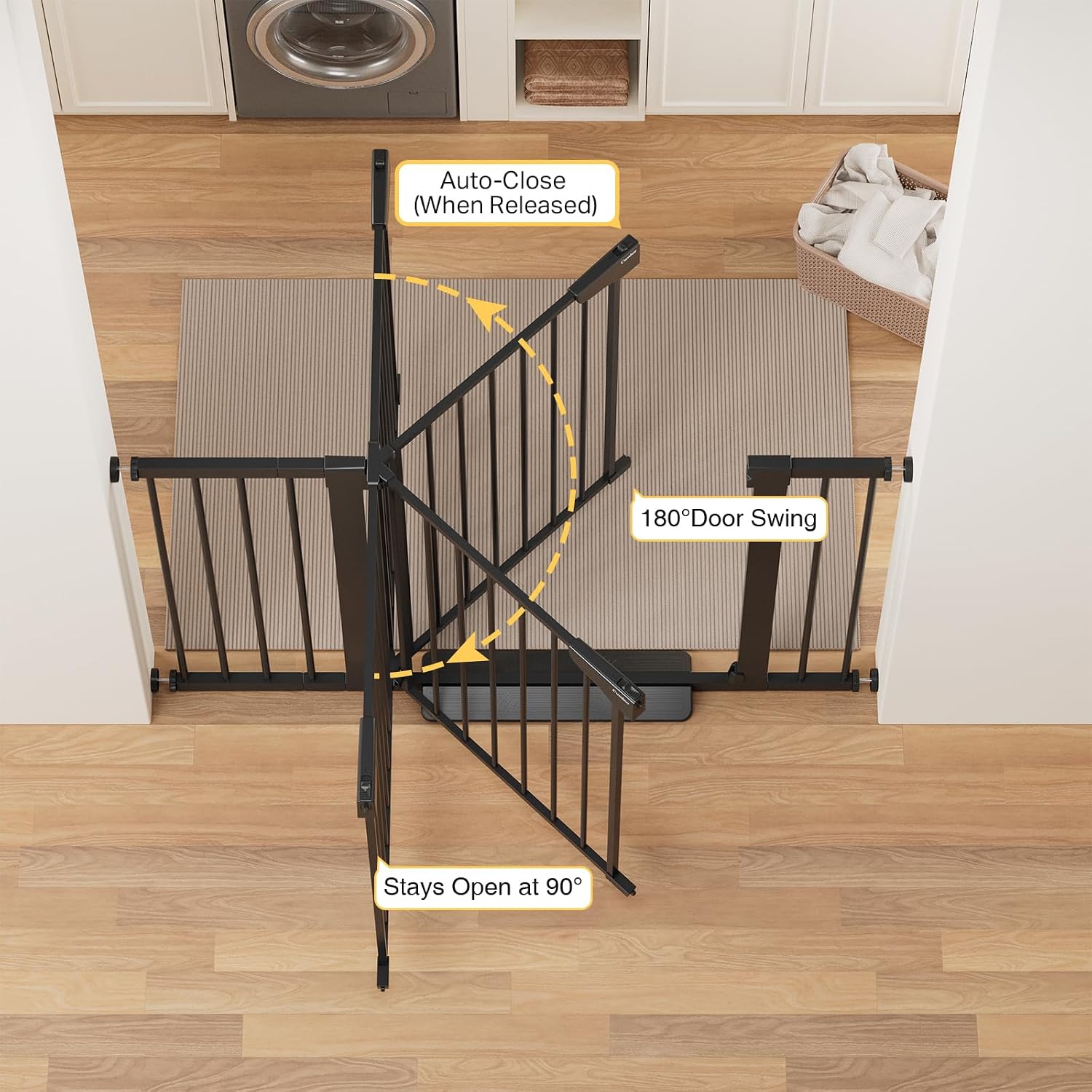 Cumbor 36' Extra Tall Baby Gate for Stairs, 29.7-48' Wide Dog Gates for Doorways, Auto Close Safety Gate for Babies and Pets, Easy Install, Pressure Mounted, Fits Doorways, Stairs, Entryways, Black