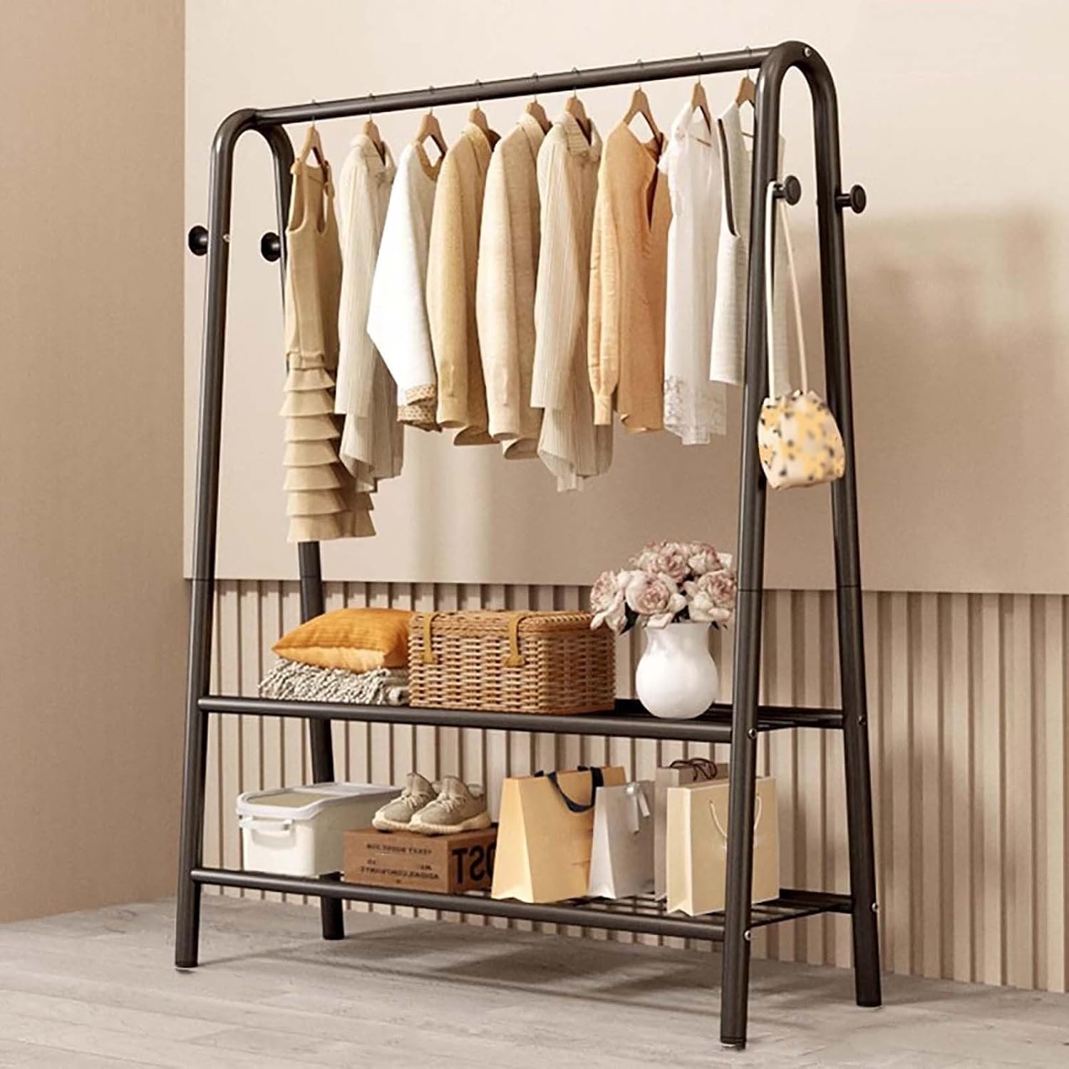 Metal Clothes Rack,Clothing Racks,Garment Rack With Storage Shelves And Coat/Hat Hooks,Freestanding Organizer For Bedroom Living Room(Black,80cm/31.5in)