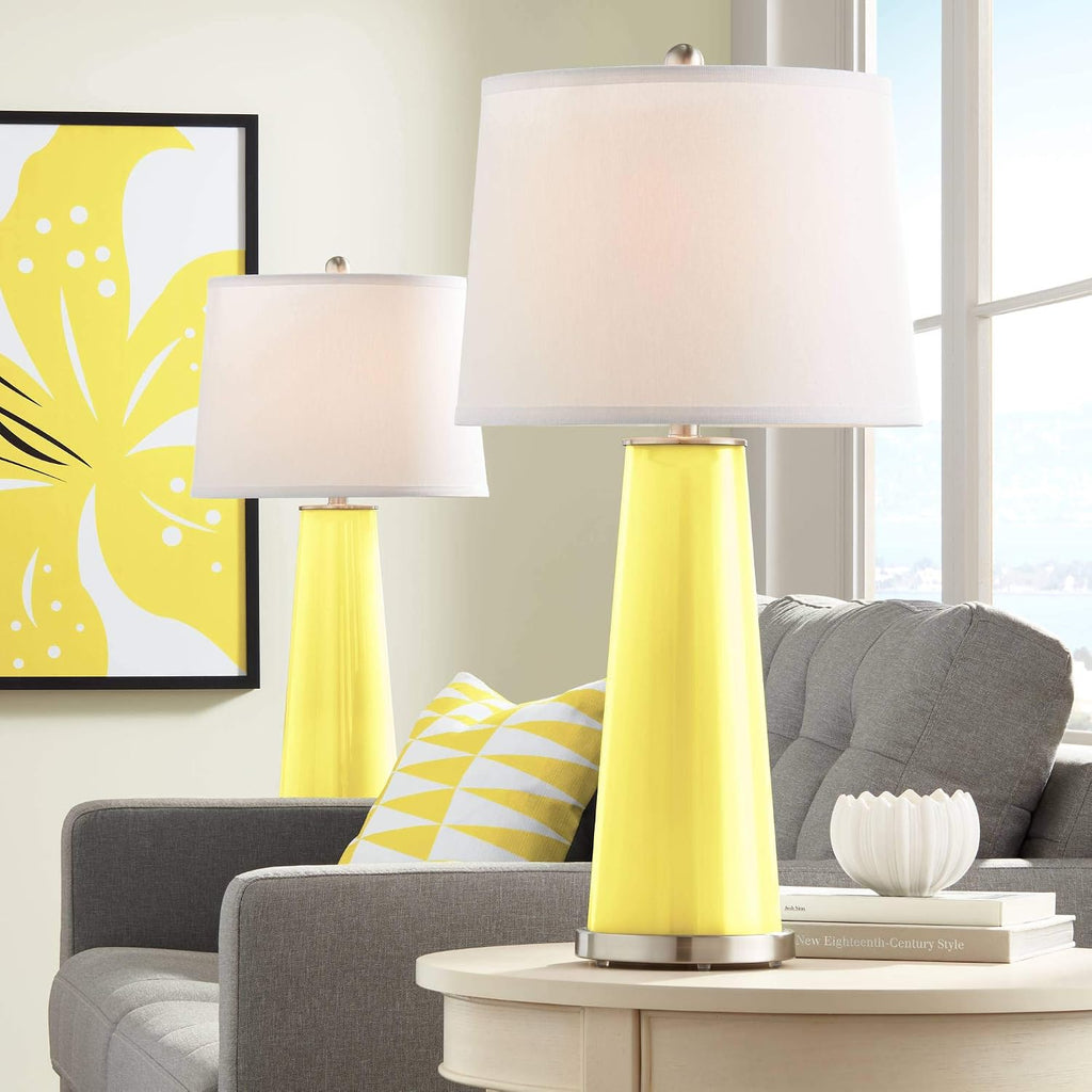 Color + Plus Leo 29 1/2' Modern Lemon Twist Yellow Table Lamps Set of 2