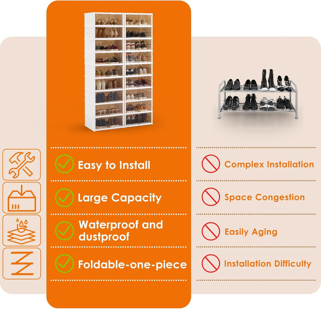 Collapsible Shoe Rack Organizer Foldable Shoe Cabinet with Doors, Large Plastic Folding Shoe Cabinet, Easy Assembly Shoe Shelves Organizer for Entryway (9Tiers,2Groups,36Pairs)