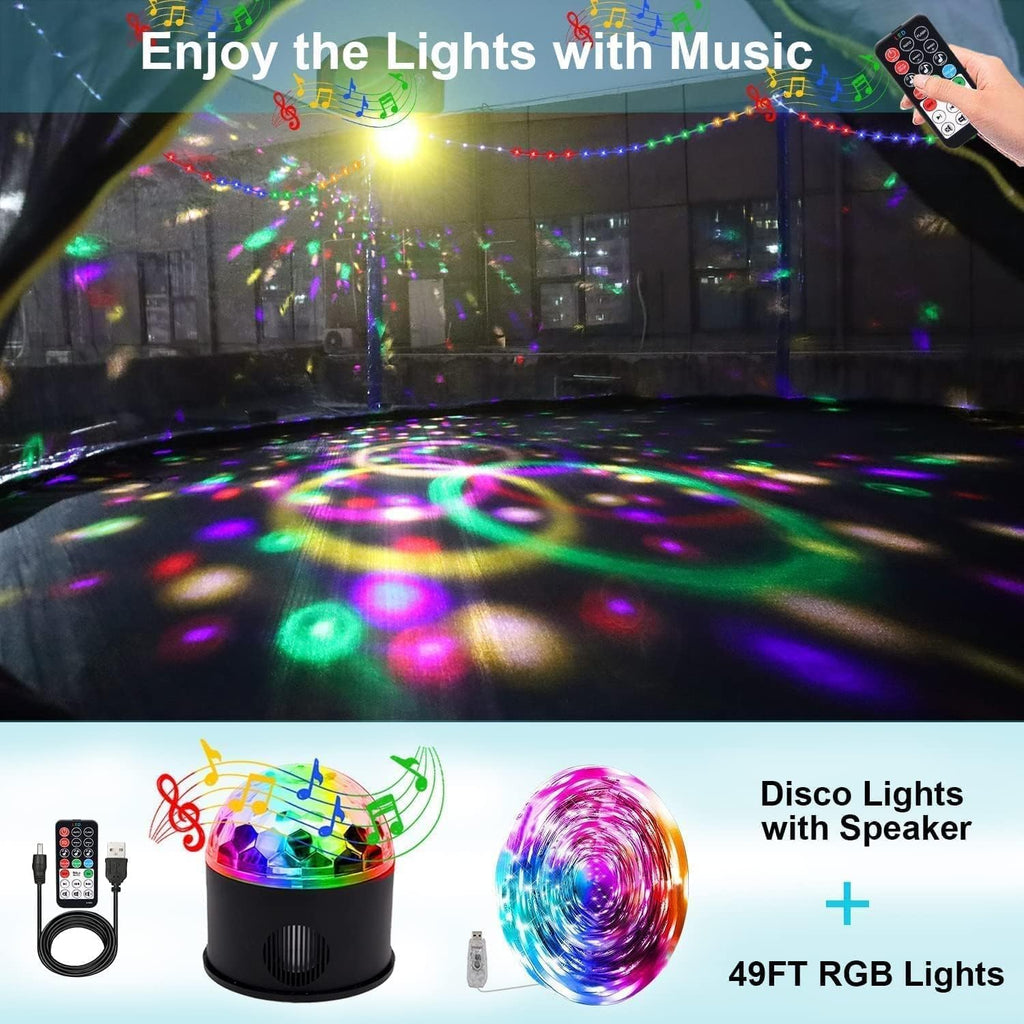 1500LBS 16FT 15FT 14FT 12 FT 10FT 8FT Tranpoline for Kids and Adults with Sprinkler, Lights with Music Speaker, Socks, Water Ball, Heavy Duty Outdoor Tranpoline with Net Enclosure and Ladder