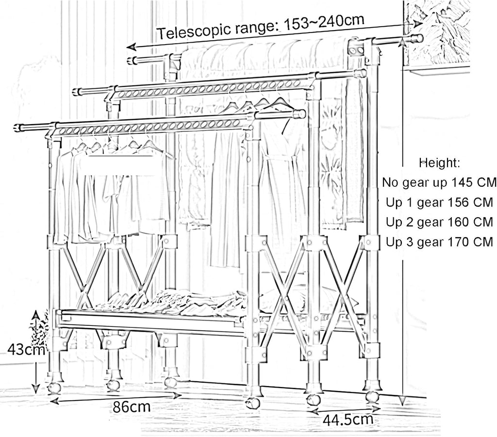 Clothes Drying Racks, Heavy Duty Standing Dry Racks With Windproof Holes, Collapsible Retractable Laundry Drying Garment Rack, Clothing Quilt Blanket Sheet Hanging Dry Rack(Champagne Gold,(L x W x H)1