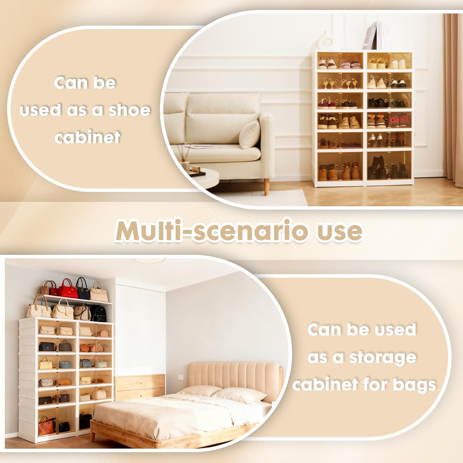 Collapsible Shoe Rack Organizer Foldable Shoe Cabinet with Doors, Large Plastic Folding Shoe Cabinet, Easy Assembly Shoe Shelves Organizer for Entryway (6Tiers,24Pairs)