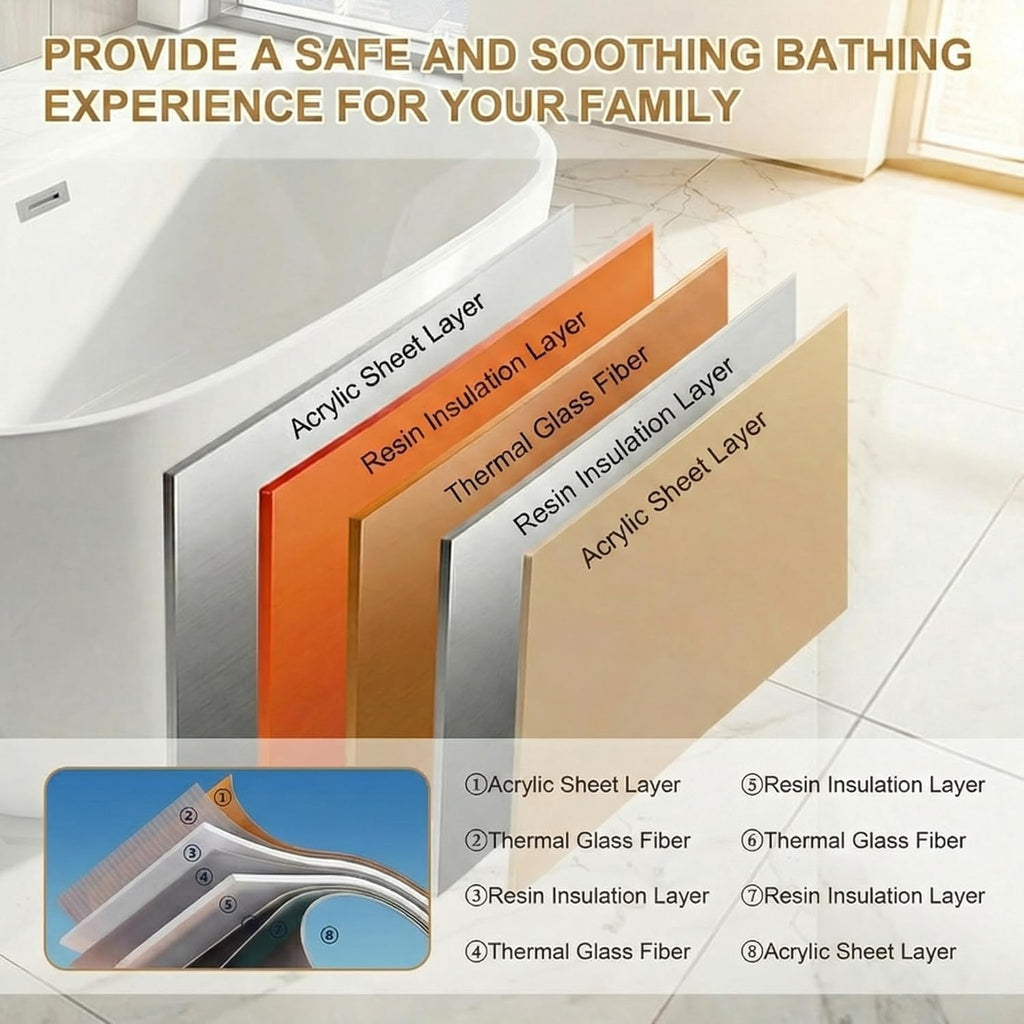 47' Freestanding Bathtub, Oval Soaking Tub with Chrome Overflow & Pop-Up Drain, CUPC Certified, Double-Walled Insulation, Modern Freestanding Tub for Bathroom