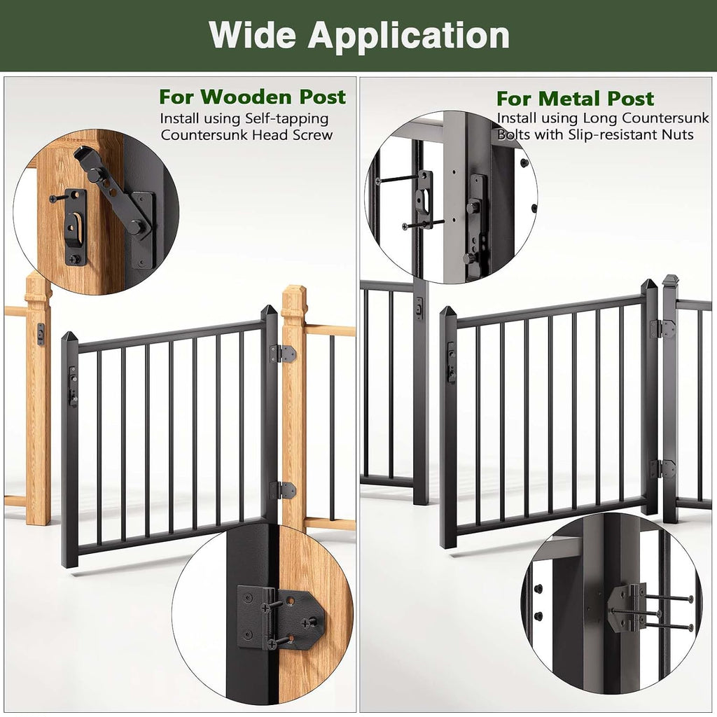 Deck Railing Gate Stainless Steel Black Textured Powder-Coat Finish Deck Gate Kit with Latch for Deck,Garden,Yard, Porch,Patio (Black, Left Hand in Swing)