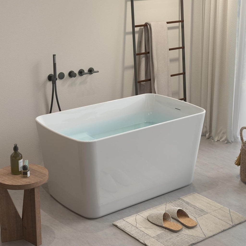 Abruzzo 49'Acrylic Free Standing Tub,Janpanese Soaking Tub with Seat Desgin,Modern Soaking Bathtub with cUPC Certified(Glossy White)