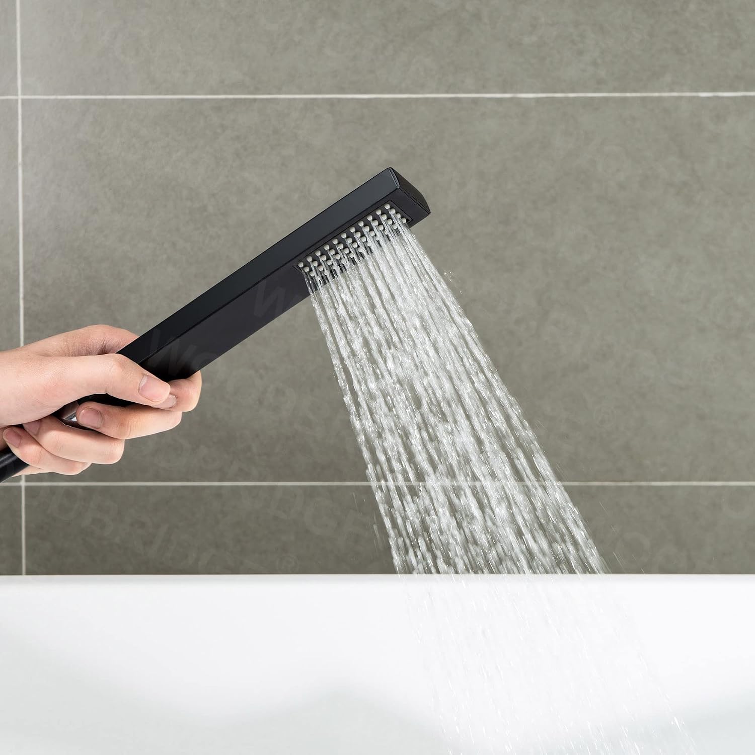 WOODBRIDGE F0009BL Contemporary Single Handle Floor Mount Freestanding Tub Filler Faucet with Hand shower in Matte Black Finish