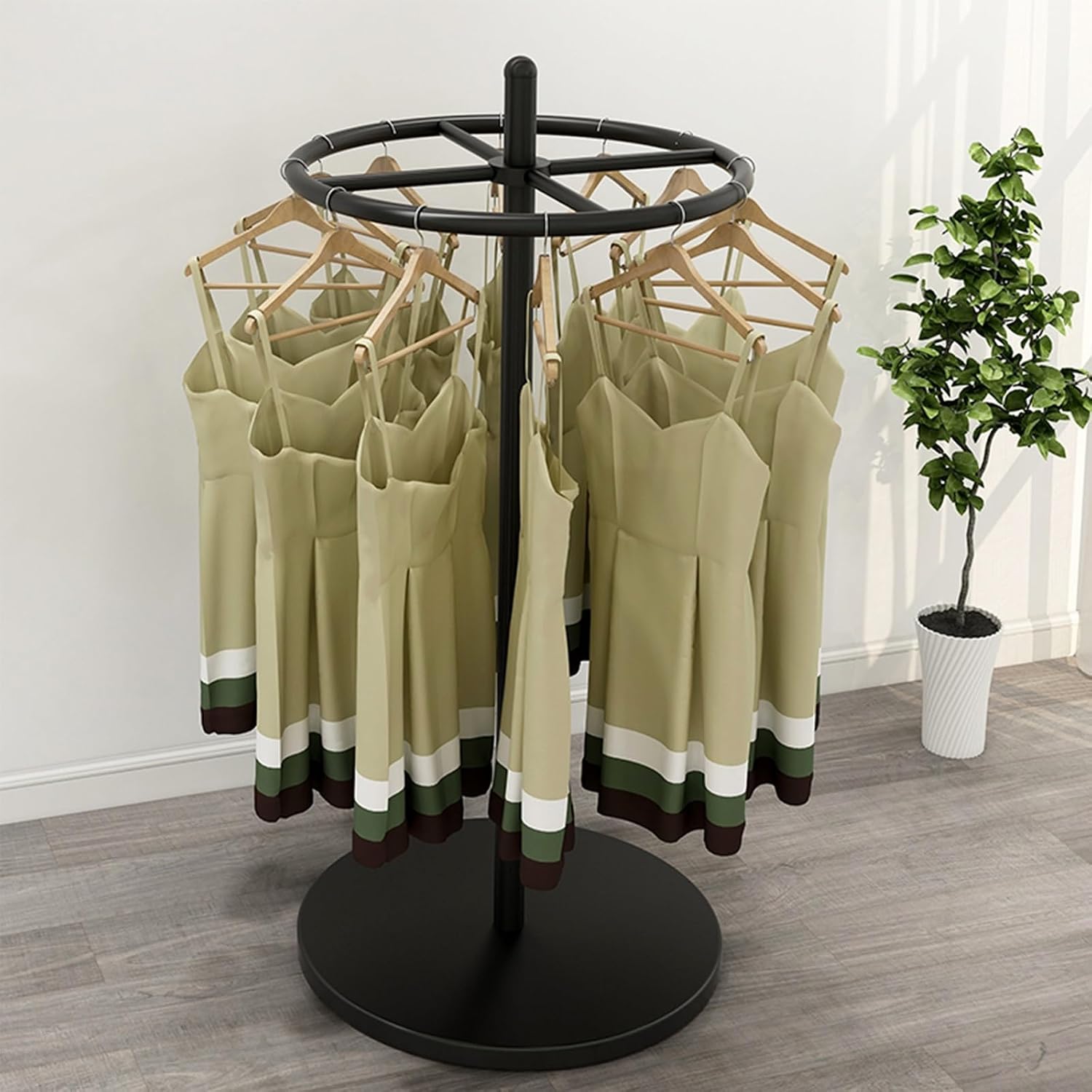 Freestanding Round Garment Rack, Floor Standing Rotatable Clothing Retail Display stand, Clothing Store Underwear Hats Show Shelf, for Retail Store(Black)
