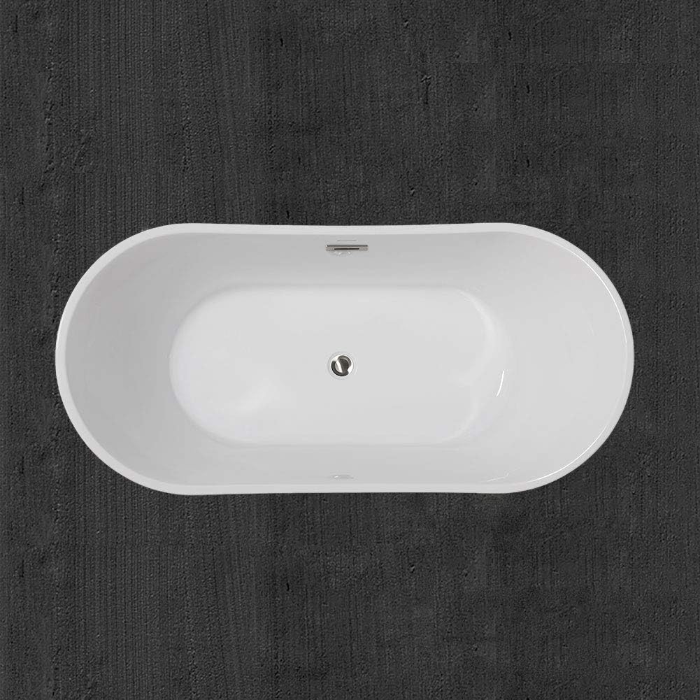 WOODBRIDGE 59' Acrylic Freestanding Bathtub Contemporary Soaking Tub with Brushed Nickel Overflow and Drain B-0016 -B/N-Drain &O