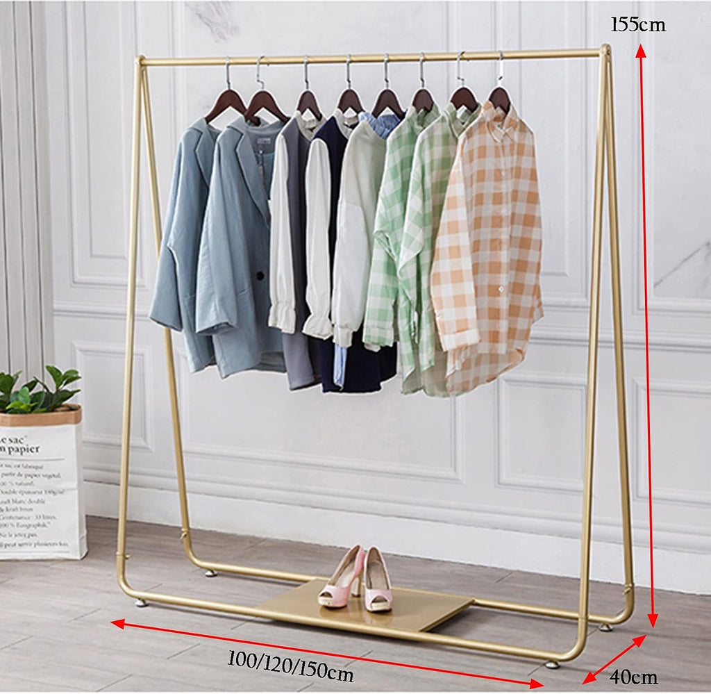 Coat Racks Coat Rack with Wheels and Shelves Garment Racks Portable Clothing Rail Rolling Hanger Single Rod Clothes Retail Display Stand,Gold-100X40X155Cm