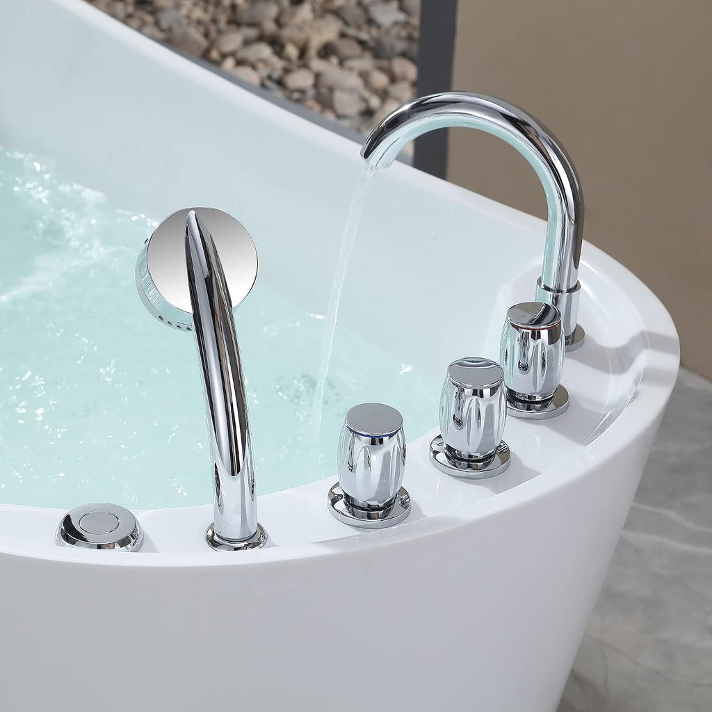 Empava 67 in. Acrylic Freestanding Bath Tub Hydromassage Gracefully Oval Shaped 7 Water Jets Soaking SPA, Single-Ended Massage Bathtubs with Pillow, ETL Certified