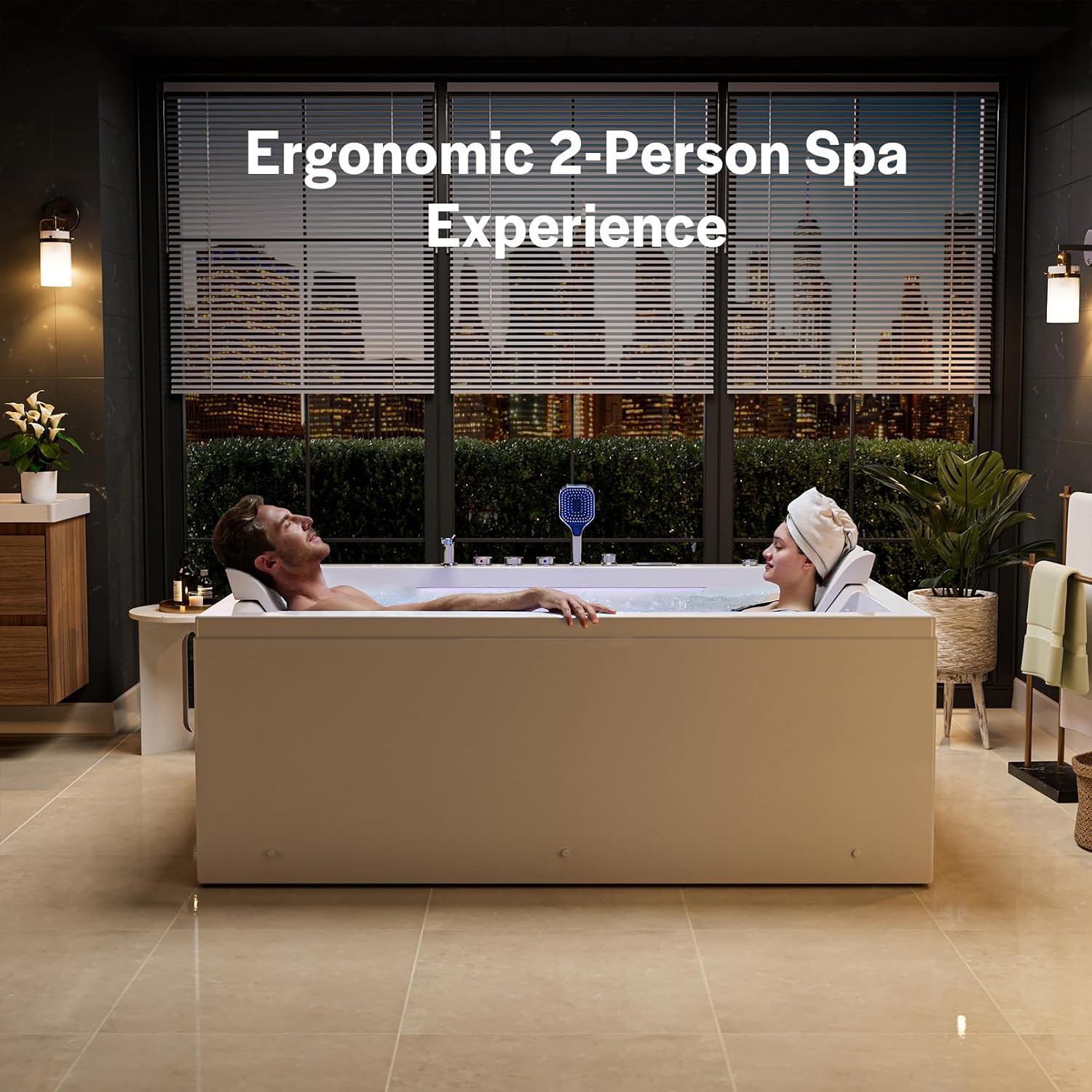 Empava PRO Series 71'x51' Jetted Bathtub, Alcove Spa Tub | 16 Hydro + 24 Air Jets, Chromotherapy & Waterfall | Thermostatic Control, Rectangular Acrylic Whirlpool Bathtub, White (ETL Certified)