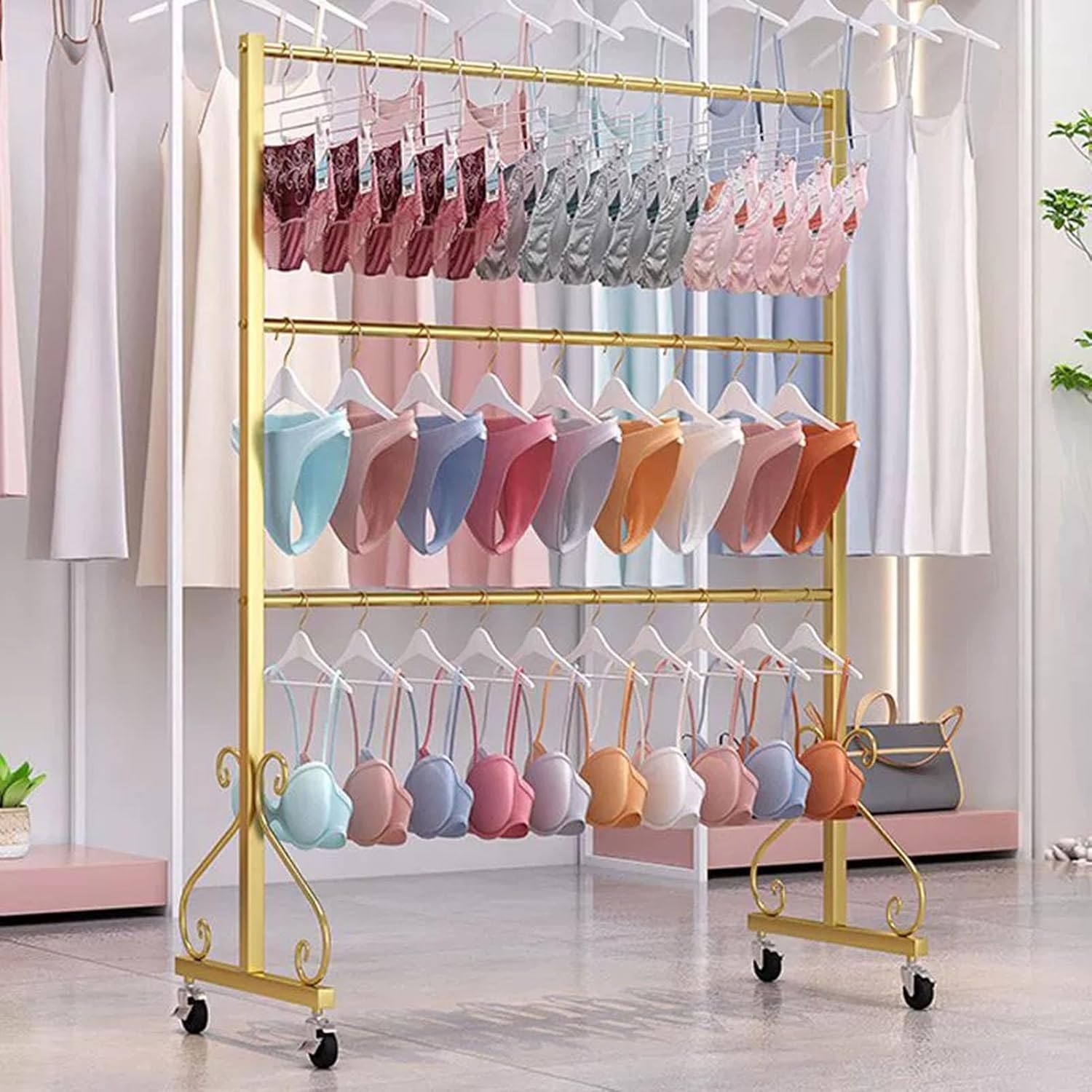 Retail Store Underwear Display Rack with Wheels, Bras Panty Shorts Storage Stand Silk Shawl Garment Rack,commercial Scarves Storage Towel Garment Hanger, for Bedroom/boutique