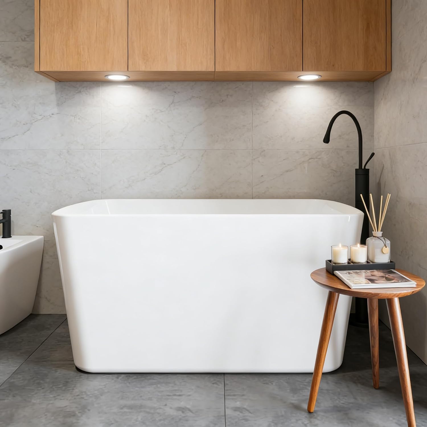 Garvee 49' Acrylic Freestanding Bathtub, Modern Deep Soaking Tub, cUPC Certified Free Standing Tub, Chrome Drain/Overflow, White Acrylic, White Square