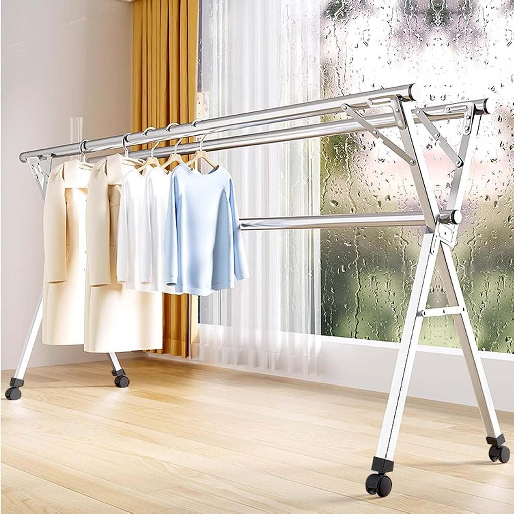 Clothes Drying Rack Foldable Large, Stainless Steel Laundry Drying Rack, Foldable Portable Clothes Rack Garment Rack, Collapsible Heavy Duty Garment Rack, for Indoor Outdoor