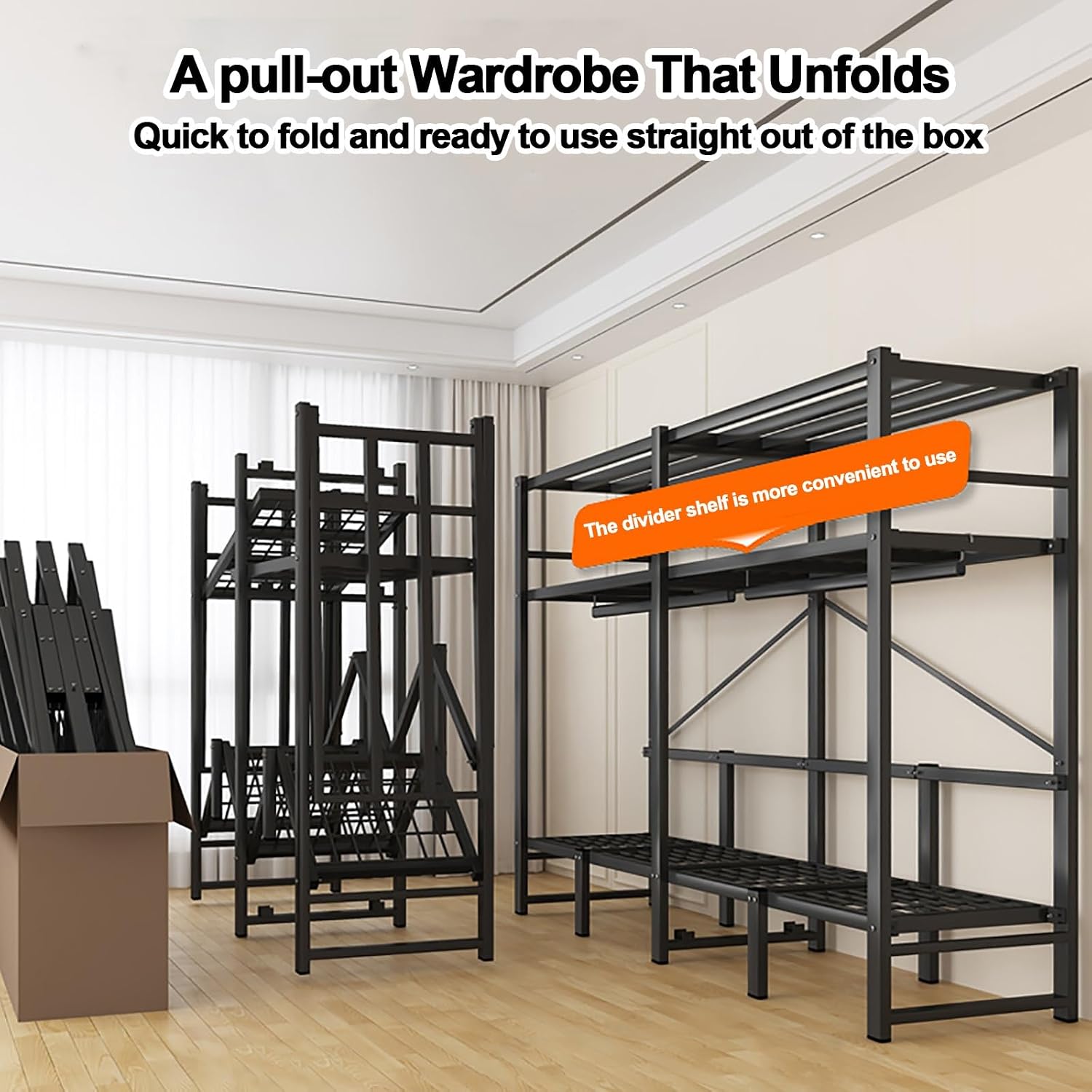 Heavy Duty Portable Wardrobe Closet with Cover, Foldable Metal Clothing Rack for Hanging Clothes, Garment Rack with Cover, Covered Metal Clothes Rack, for Bedroom, Dorm(Blue1,128cm/50.4inch)