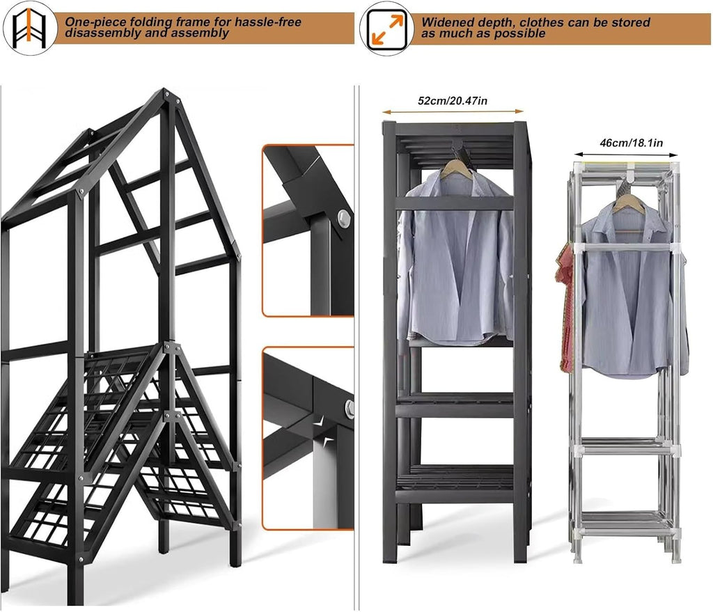 Bedroom Wardrobe - Portable Closet With Cover, Foldable Wardrobe With Universal Wheel Garment Rack, Load 1500 Lbs, For Bedroom Living Room Off, With 2 Hanging Rods And 4 Storage Shelves ( Size : 125x5