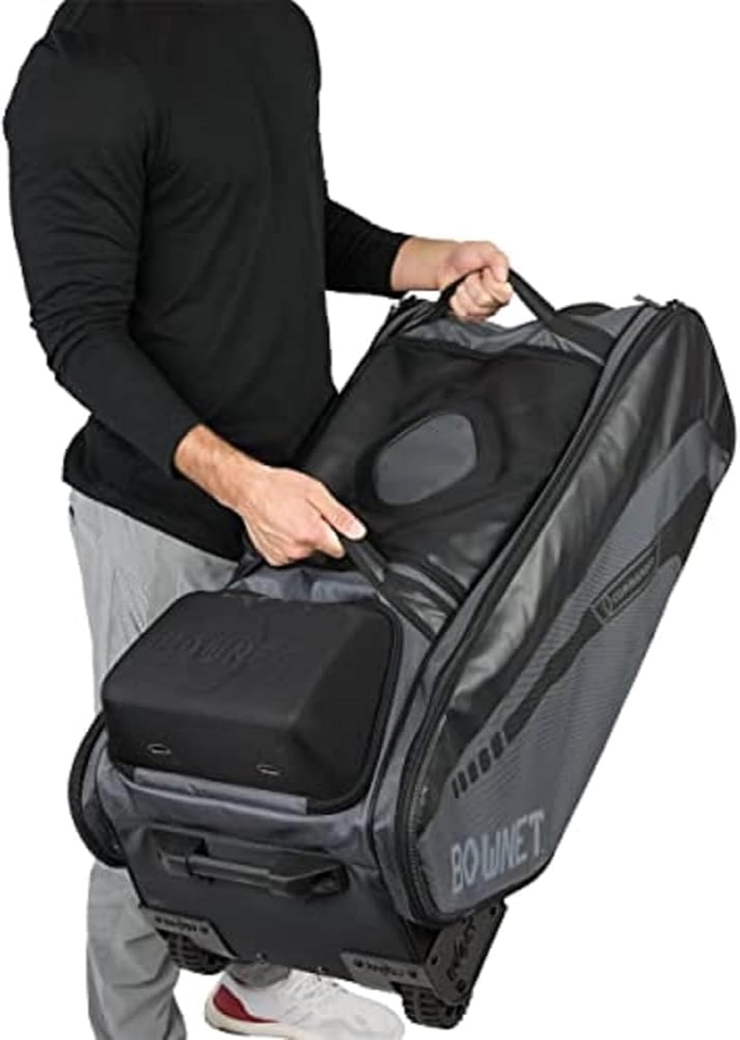 Bownet Commander Rolling Catcher's Gear Bag with Wheels – Baseball & Softball Equipment Bag for Travel Ball, Youth & Adult, 14 Pockets, Molded Helmet Case, Airline Approved