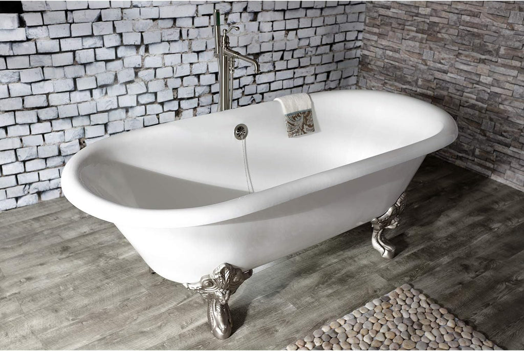 Kingston Brass KS7038ABL French Country Single Handle Freestanding Roman Tub Faucet with Hand Shower, Brushed Nickel