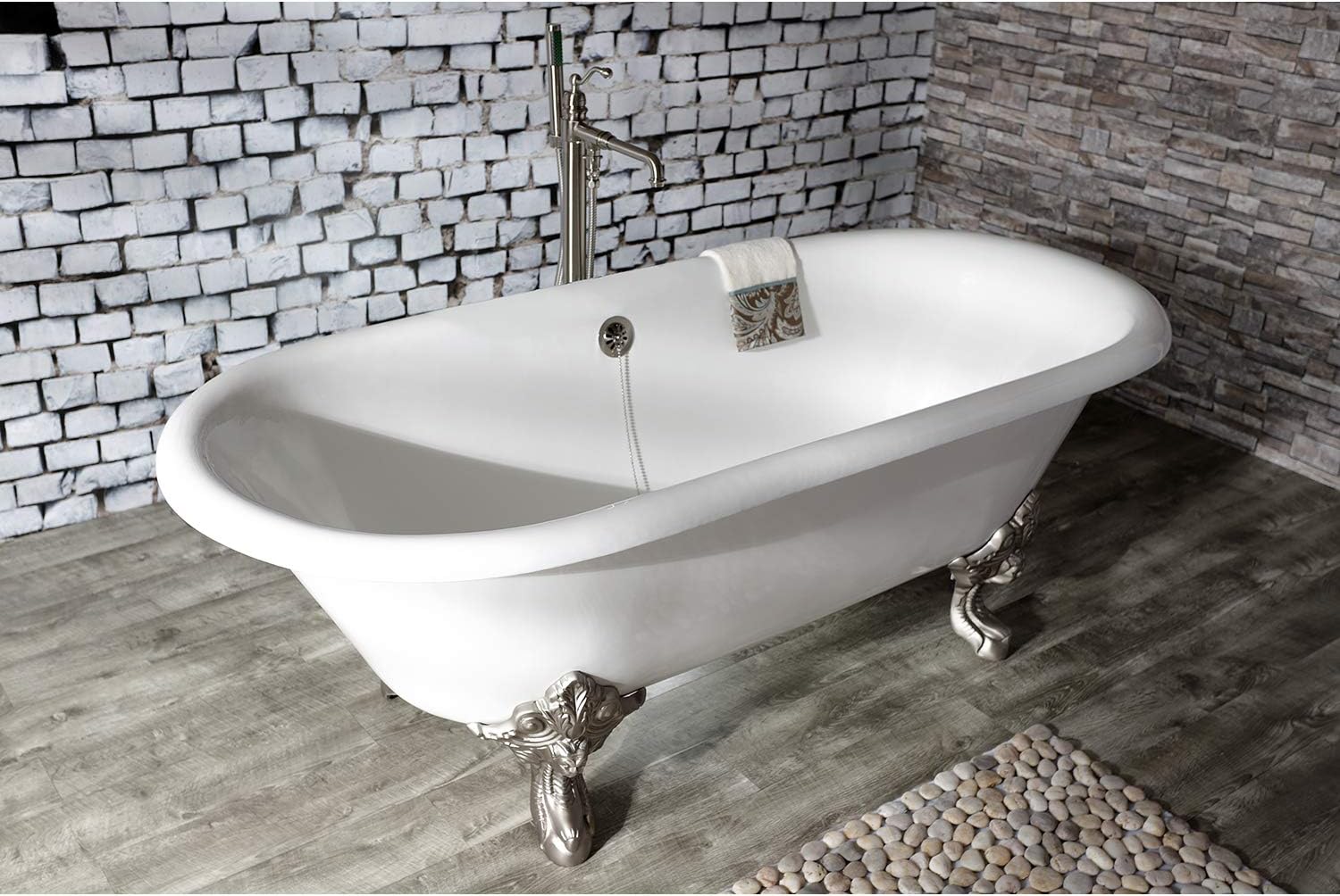 Kingston Brass KS7038ABL French Country Single Handle Freestanding Roman Tub Faucet with Hand Shower, Brushed Nickel