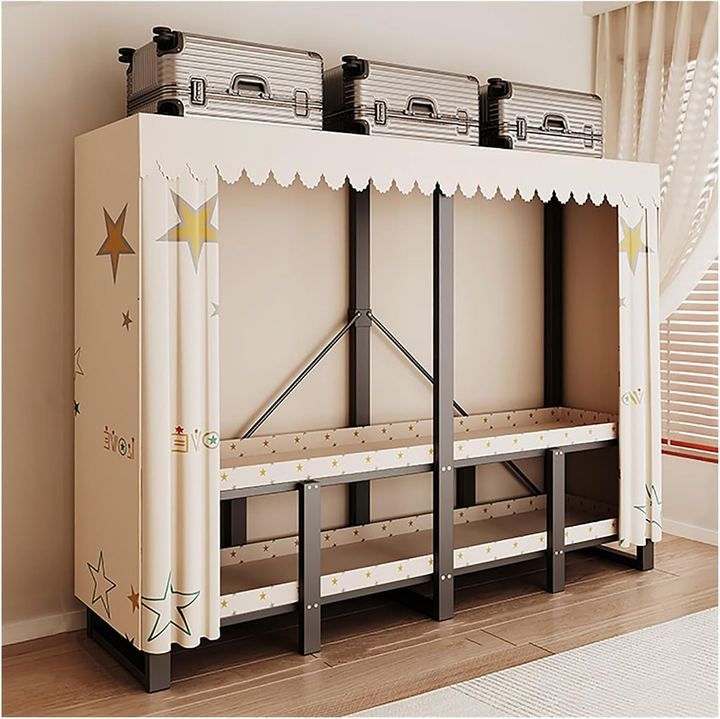 Portable Closet Wardrobe With Cover, Heavy Duty Covered Clothes Rack, Foldable Garment Racks, Metal Clothing Armoire Storage, Cloth Organizer For Bedroom(Yellow,170cm/66.9inch)