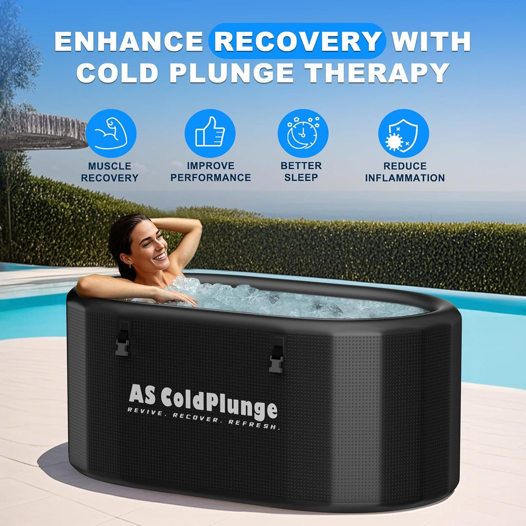 AS ColdPlunge XXL 216 Gallon Ice Bath Tub for Cold Plunge, Inflatable PVC Cold Plunge Tub with Insulated Lid, Chiller-Compatible Full-Body Cold Therapy Tub for Indoor & Outdoor Use