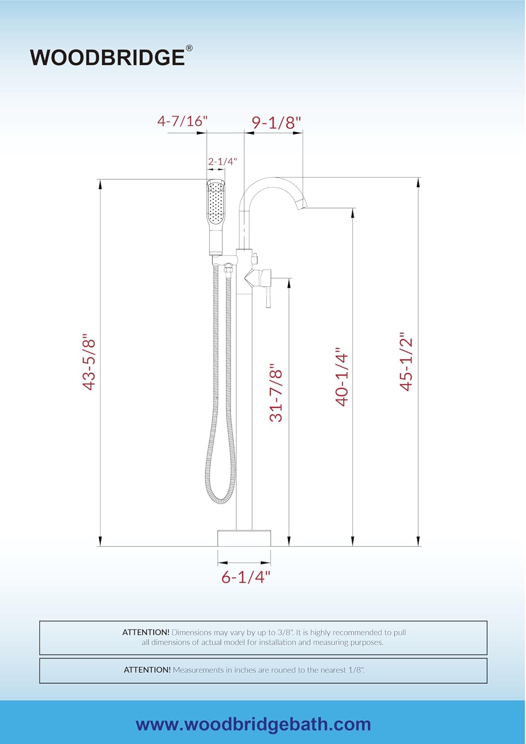WOODBRIDGE High Flow Rate 8 GPM Freestanding Tub Filler Faucet with Hand Shower, Chrome,F0024CHSQ
