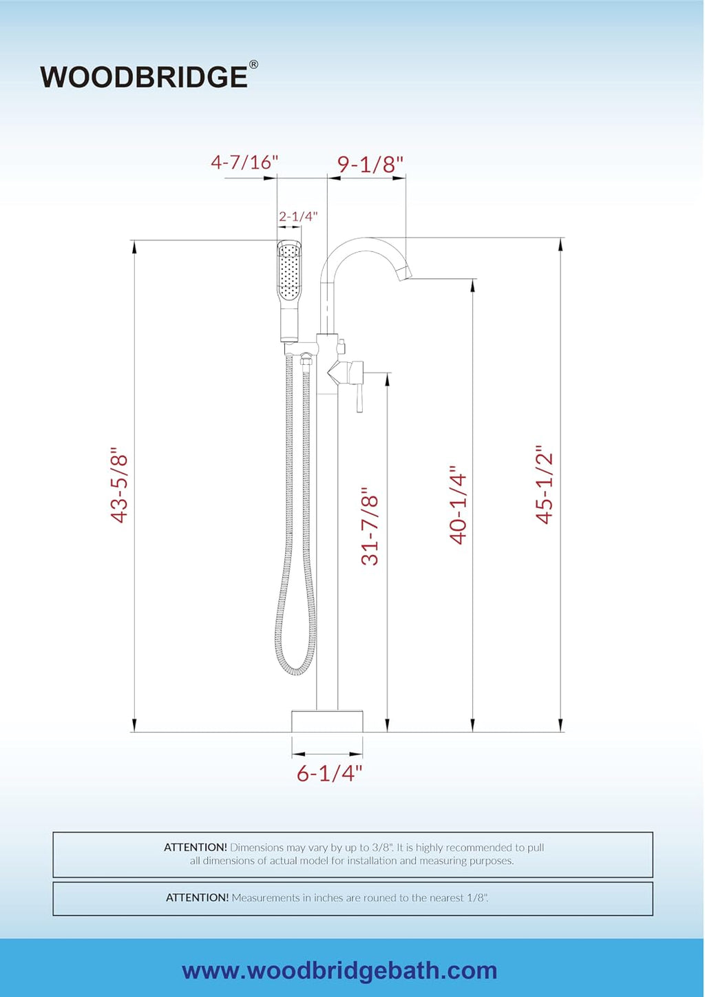 WOODBRIDGE High Flow Rate 8 GPM Freestanding Tub Filler Faucet with Hand Shower, Oil Rubbed Bronze,F0027ORBSQ