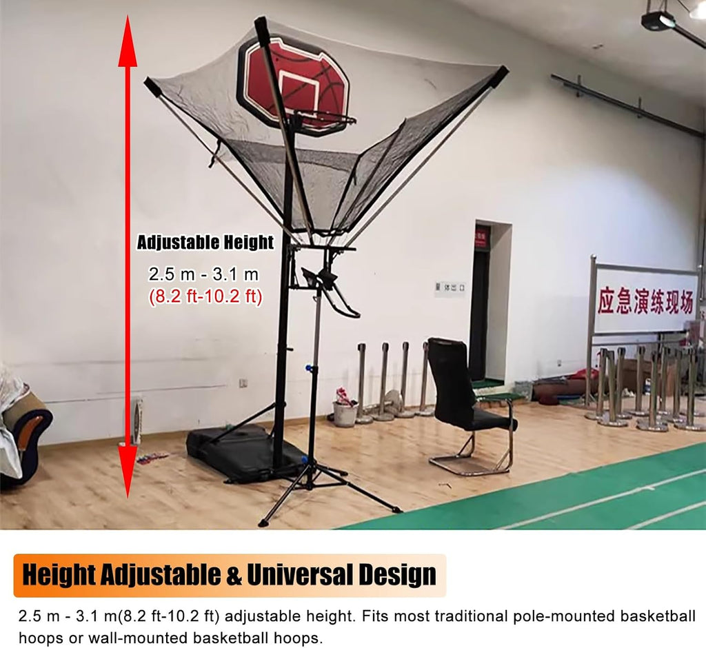 Basketball Returner Attachment Shooting Practice Returner, Portable Indoor Outdoor Hoop Return Net System, Floor Rebounder Training Catcher Machine
