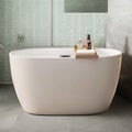 47' Acrylic Freestanding Bathtub, Oval Shape Free Standing Tub Contemporary Soaking Bath Tub with Chrome Overflow & Pop-Up Drain, Gloss White
