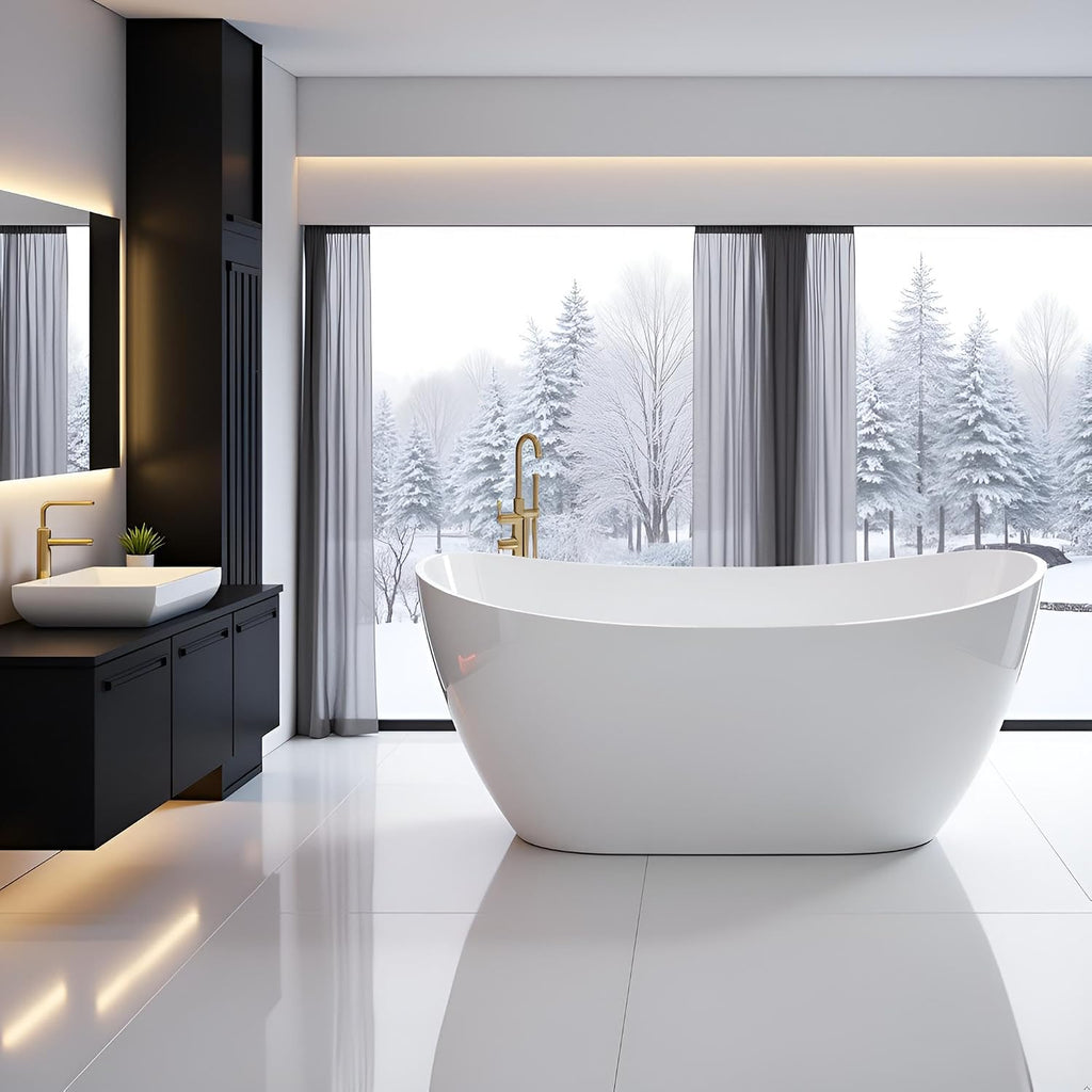 60' Acrylic Freestanding Bathtubs, High-back Stand Alone Tub, Soaking Tubs for Bathroom, Integrated Overflow and Drain, cUPC Certified, Gloss White