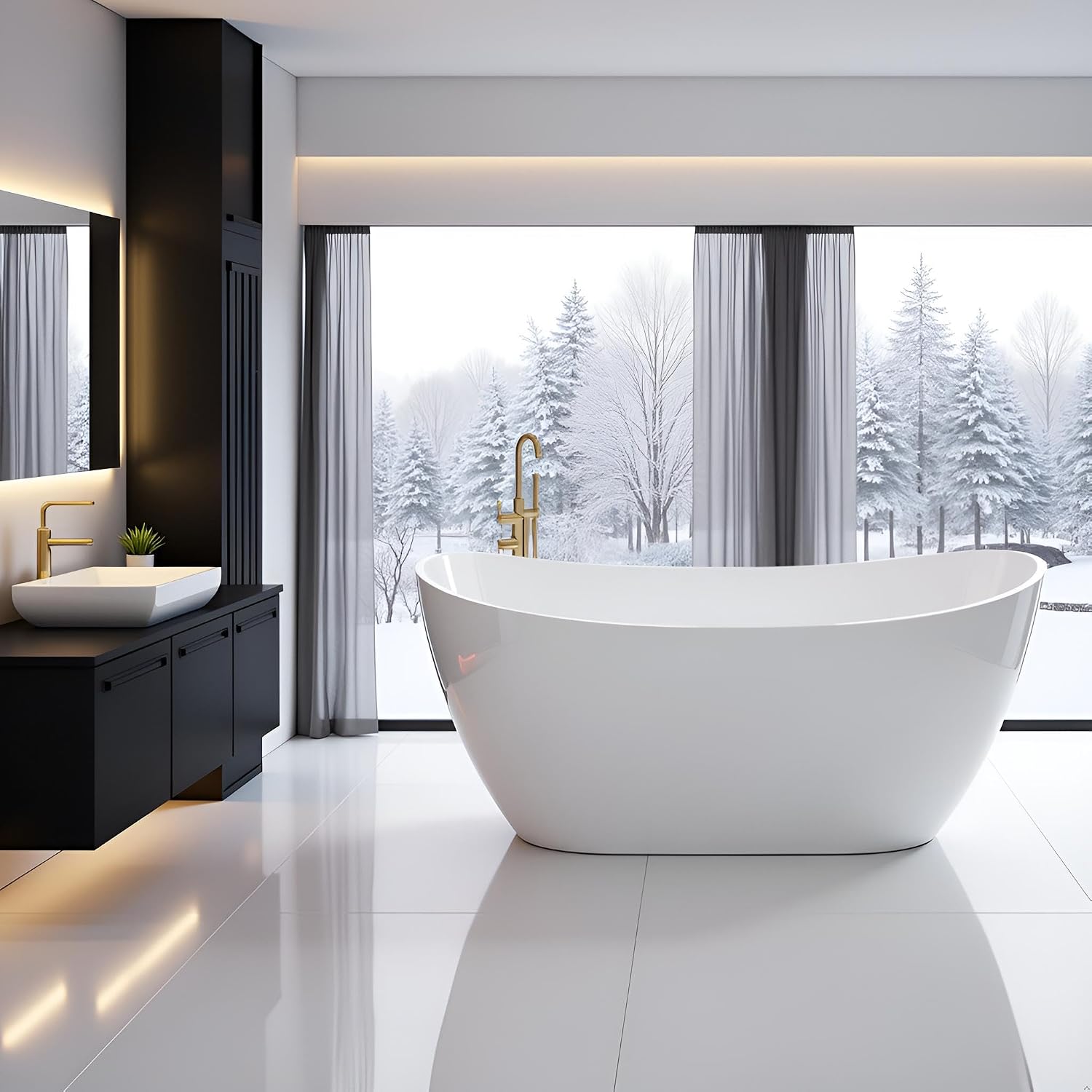 60' Acrylic Freestanding Bathtubs, High-back Stand Alone Tub, Soaking Tubs for Bathroom, Integrated Overflow and Drain, cUPC Certified, Gloss White