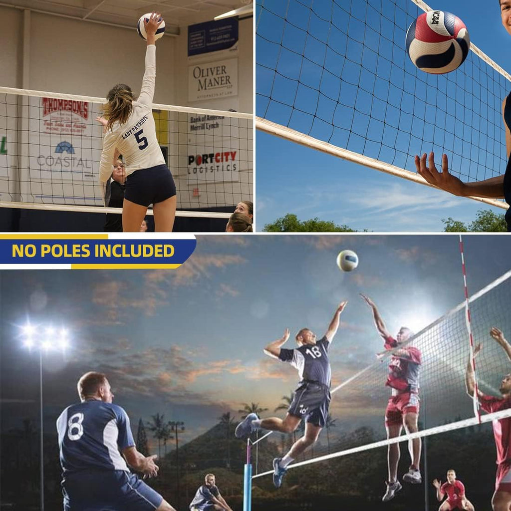 Replacement Professional Sports Volleyball Net with High Strength Cable & Two Side Tape Reinforcement Dowels，4 Inch Square Mesh Heavy-Duty Net for Indoor Outdoor（Standard 3'H x 32'L）