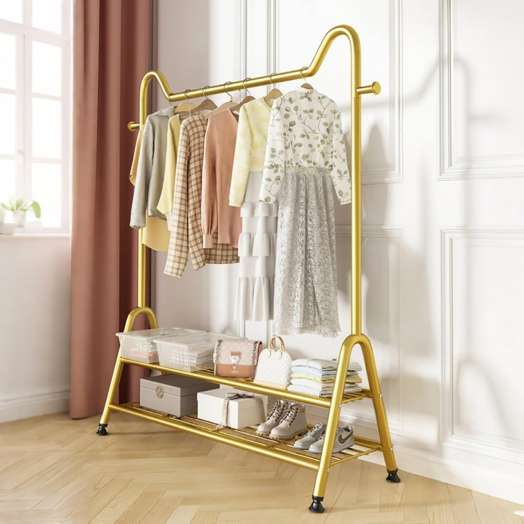 Portable Clothes Rack For Hanging Clothes,Heavy-Duty Garment Rack With Storage Shelves And Coat/Hat Hooks,Freestanding Rolling Clothing Racks Organizer For Bedroom Entrance(White,80cm(31.5in))